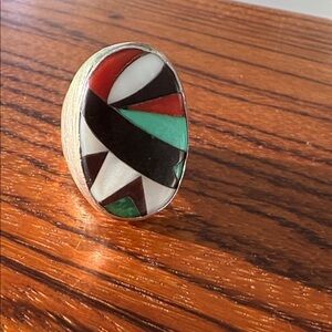 Vintage Zuni Colorful Geometric Silver Ring